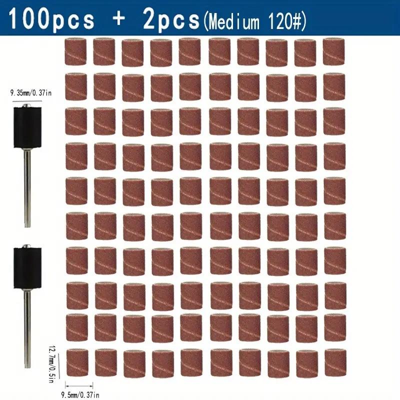 102pcs Sanding Drums Kit Sanding Band 1/2 1/4 Inch Sand Mandrels 80/120/180Grit Fit For Nail Drill Rotary Abrasive Tools