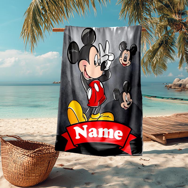 Custom Name Ultra-Soft Beach Towel with Mickey Theme,Ideal for Pool - Camping, Diving - Perfect Travel Essential, Vibrant Beach Towel.