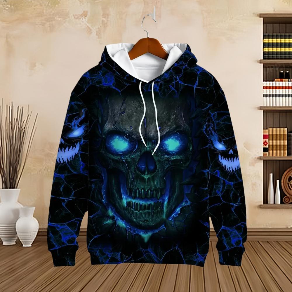 Man Hoodie Vintage Skull Print Comfortable Pullover Long Sleeve Men's Sweatshirt Tops Autumn Winter Casual Sports Men Clothing
