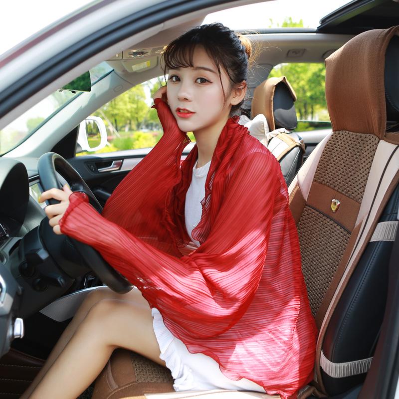 Pleated Ruffle Chiffon Sunscreen Shawl with Sleeves for Women - Summer Cycling & Driving Scarf