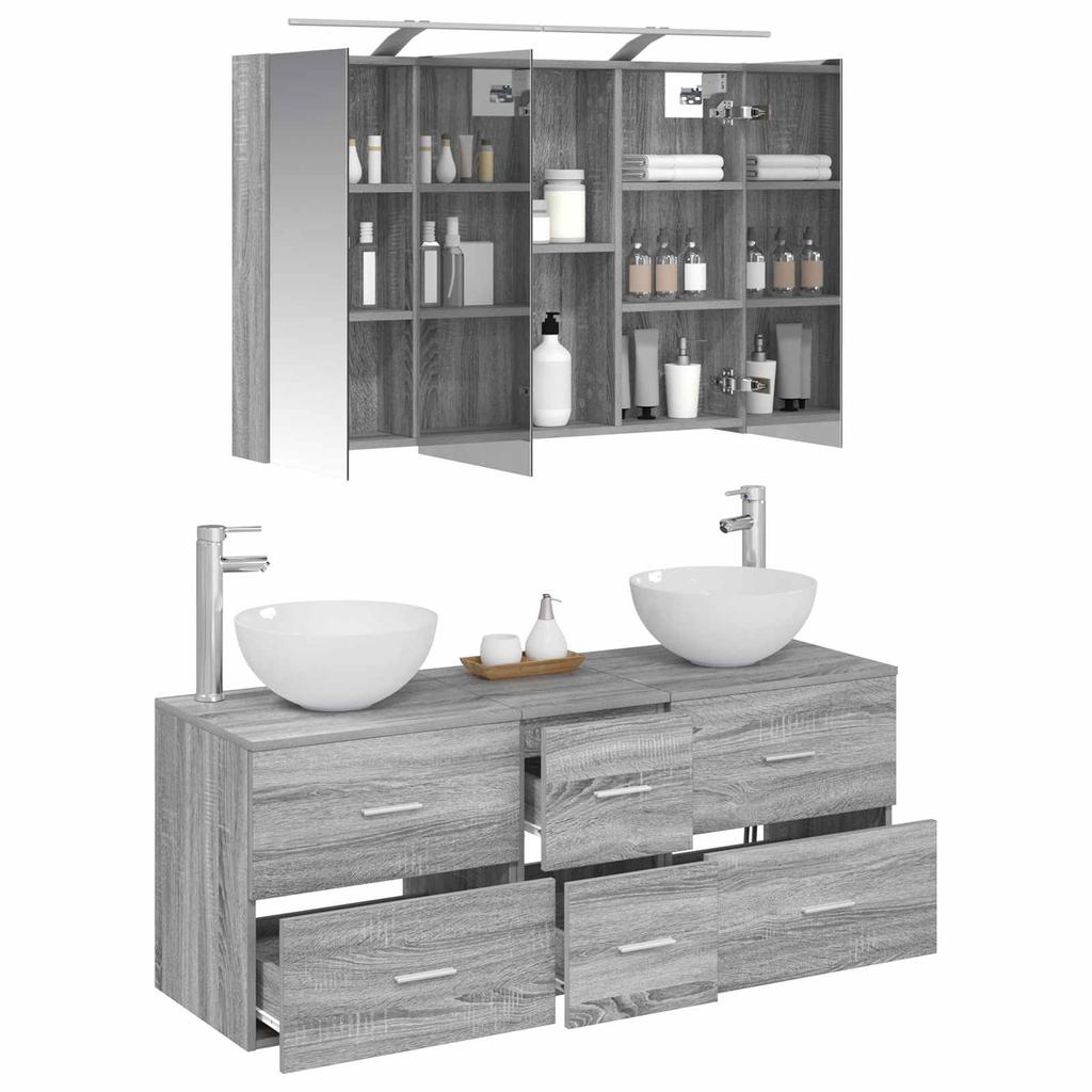 Bathroom Furniture Set 4 Pcs Grey Sonoma Engineered Wood and Glass
