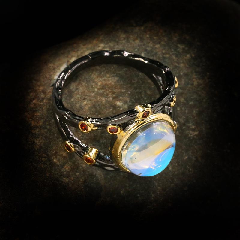 Creative Abstract Line Art Wrapping Moonstone Ring
