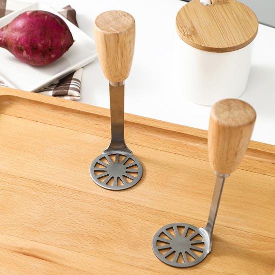 Stainless Steel Potato Masher Wood Long Handle Food Grade Multifunctional Manual Carrot Vegetable Food Mashing Tool Kitchen Gadgets