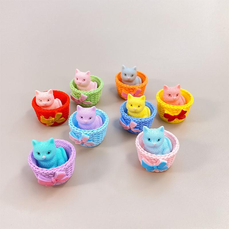 5Pcs Multicolors Basket Cat Animal Miniatures Resin Ornaments DIY Fairy Garden Decoration Moss Terrarium Micro Landscape