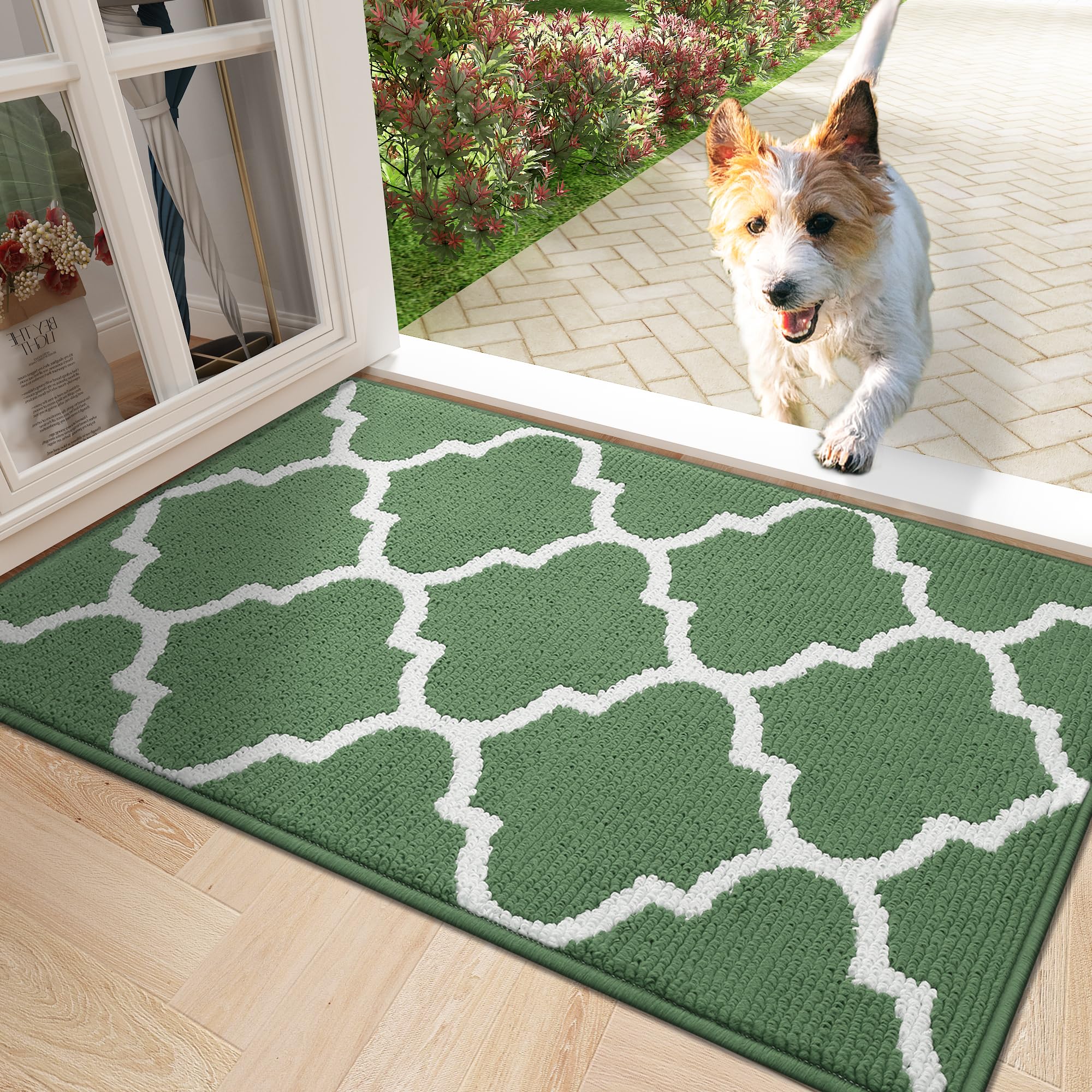 

HAPIHAPPY Morocco Flower Door Mat New Waterproof Door Mat All-Season Nonslip Rubber Home Door Mat Soft Easy Clean Entryway Mat 43X76cm(17X30inch) зелёный