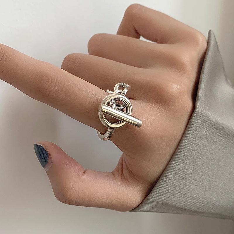 Korean Retro Geometric 925 Silver Plated Open Ring for Women