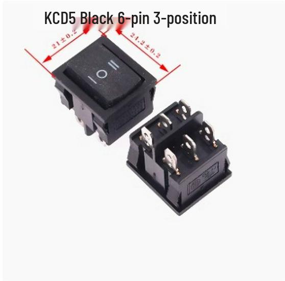 KCD5 Black Rocker Switch, 4/6 Pins, 2/3-Position, Red/Green Light, Double Pole, 6A 250V.