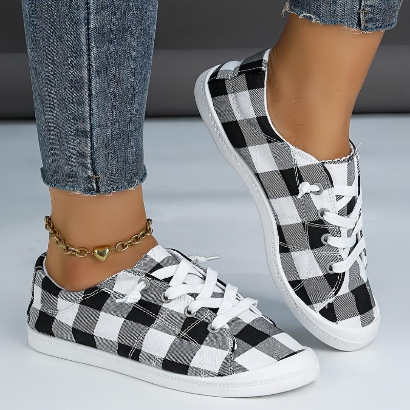Big Black Plaid Shoes Fashion Flat Casual Women's Shoes Large Size Women's Cloth Shoes