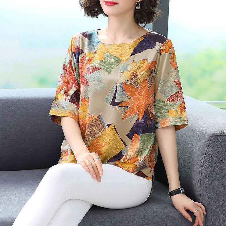 New Summer Floral Printed T-Shirt for Women Loose Fit Plus Size Middle-Aged Mom Clothes Sleeveless Undershirt Top