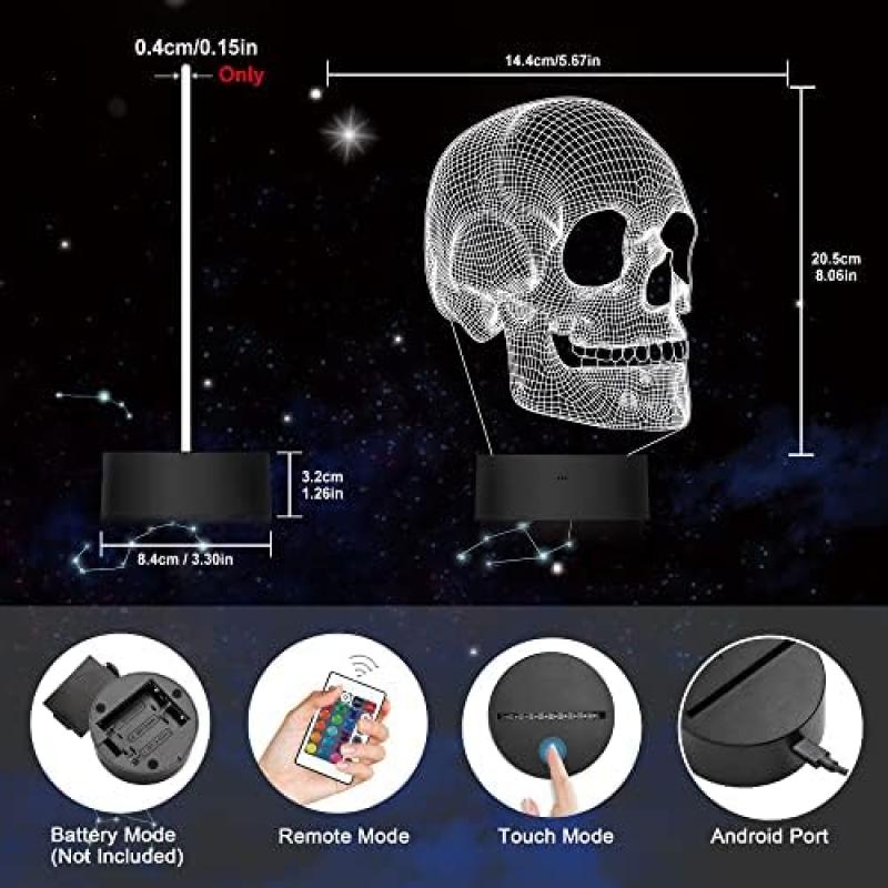 Ammonite 3D Skull Night Light for Kids, LED Table Lamp with 16 Color Changing Remote Control & Timer, Halloween Christmas Birthday Gift