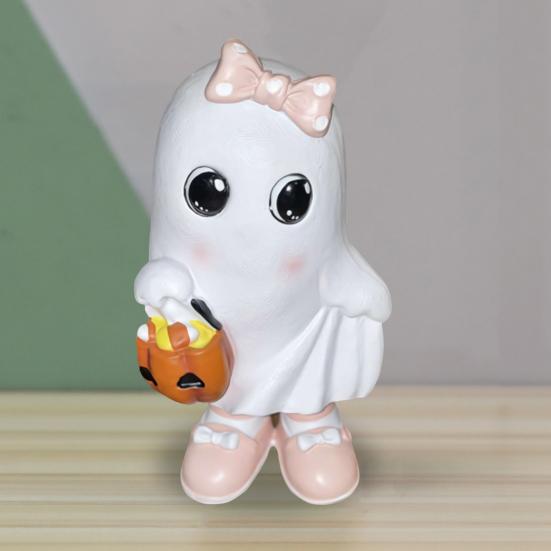 Halloween Ghost Ornaments Cute Ghost Cat Pumpkin Sculpture Spooky Resin Home Decor Desktop