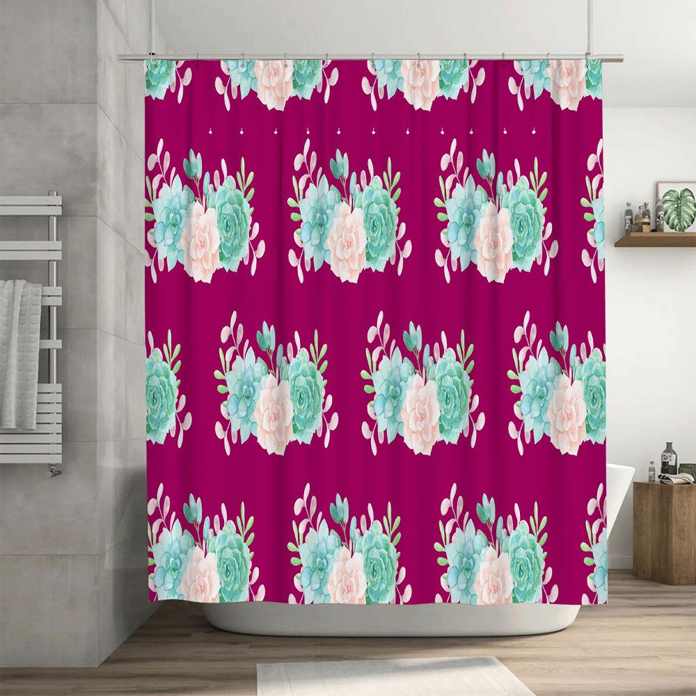 Vintage Pink Blue Floral Shower Curtain for Bathroom Decor Waterproof Fabric with Hooks Set Home Accessories