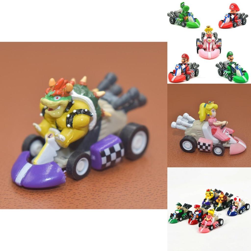 Super Mario Bros Kart Pull Back Car Action Figure Set 6 Pcs Colorful Collectibles