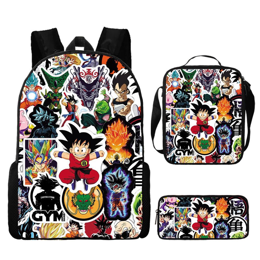 New animation cartoon dragon ball backpack, primary and secondary school schoolbag, satchel, shoulder bag, pencil case three-piece set