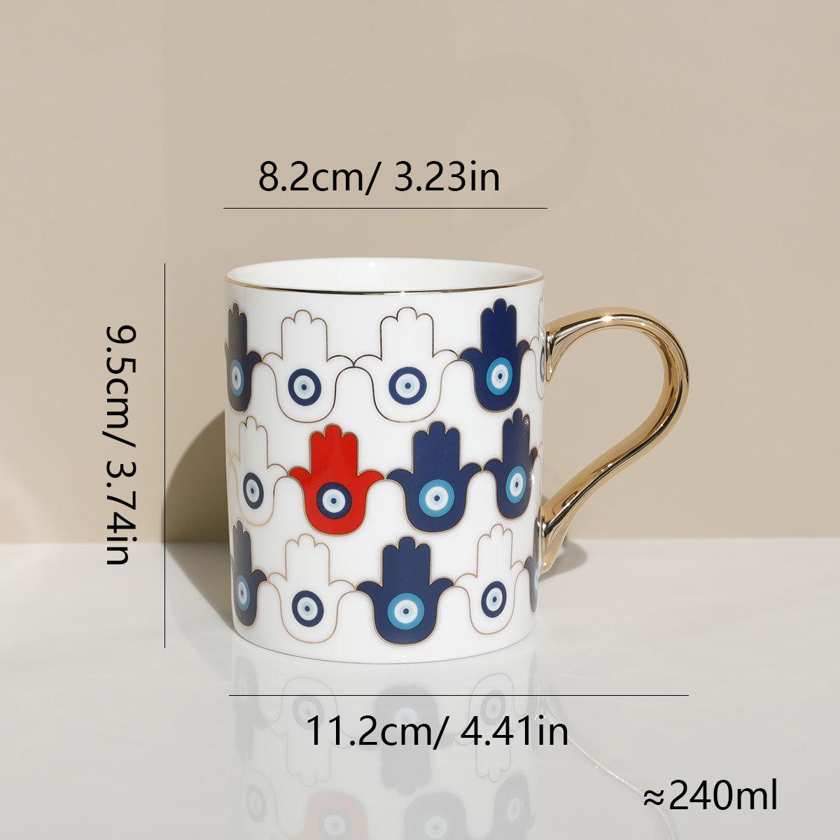 

Blue Palm Ceramic Mug with Gold Handle & Devil s Eye Design 220ml