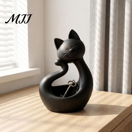Entryway Key Storage Cat Shape 3D Printed Tray, Matte Finish Decorative Desktop PLA Material Trinket Tray Durable Ornament for Bedroom Dressing Table