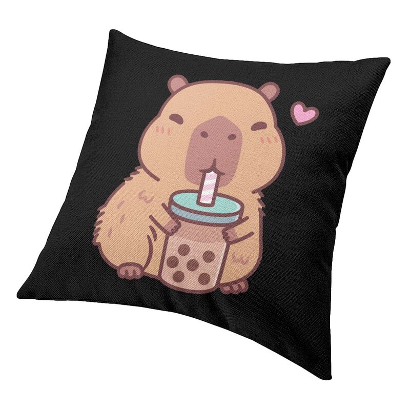 Capybara Loves Drinking Bubble Tea Square Pillowcover Home Decor Cushions Throw Pillow For Living Room Double-Sided Printing