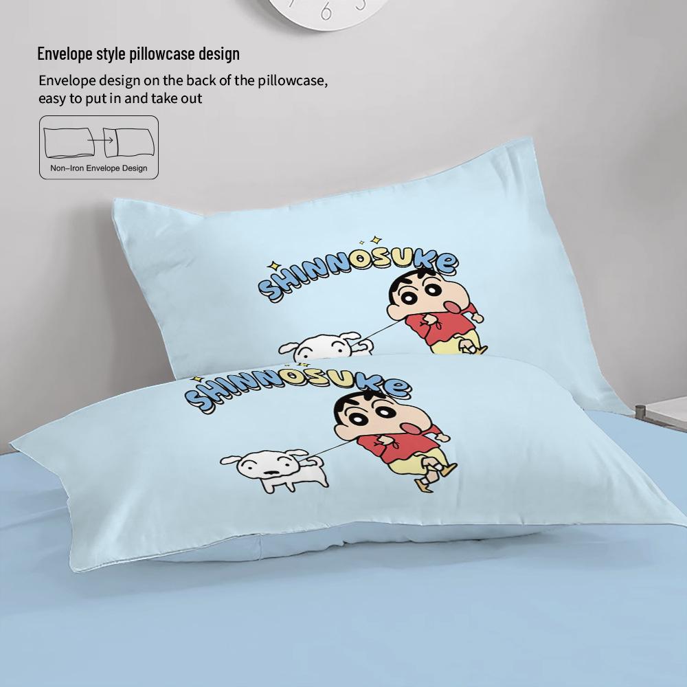 Crayon Shin-chan Cartoon Print Pure Cotton 4-Piece Duvet Cover & Bed Sheet Set for Kids' Dormitory.