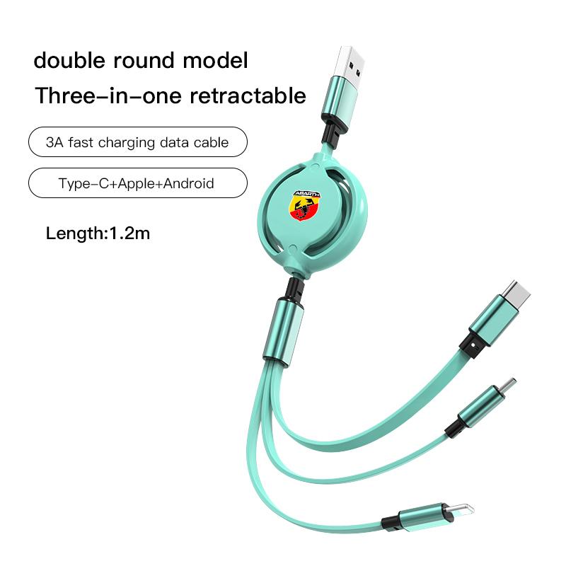 Câble de données trois-en-un pour voiture Fiat Câble de charge rétractable pour Doblo Stilo Bravo Freemont 500 Argo Pondo FR Abarth Panda Ducato