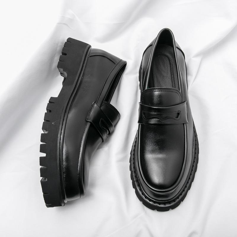 Leather Shoes Brock British Style Suit Thick Sole Heightening Black Casual Business Dress Wedding Groom Shoes