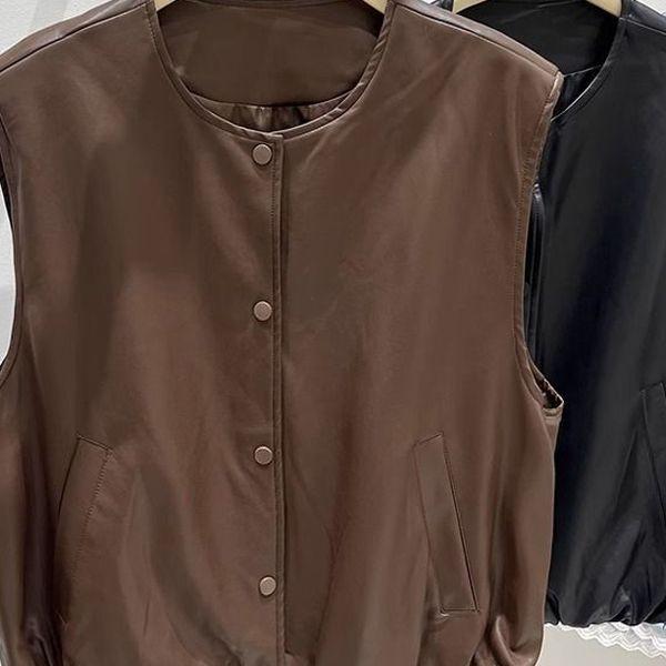 Damen Herbst Winter Stil Ärmellose Oberbekleidung Layering Modischer Rundhalsausschnitt