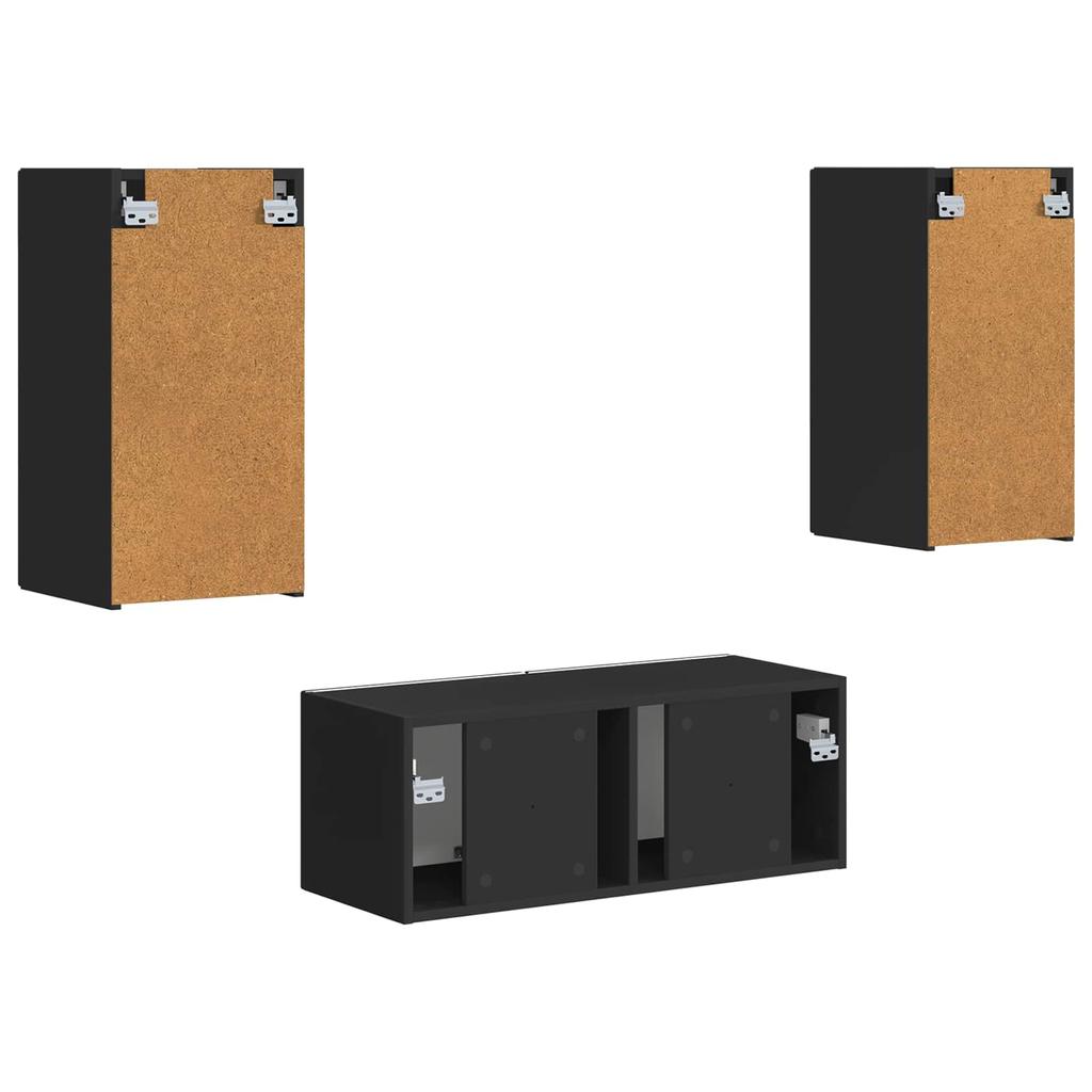 TV Cabinet Set 2 Pcs Black Engineered Wood