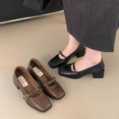 Vintage Französischer Stil Einzelne Schuhe für Damen, Frühling und Herbst Schwarze Mary Jane Lederschuhe