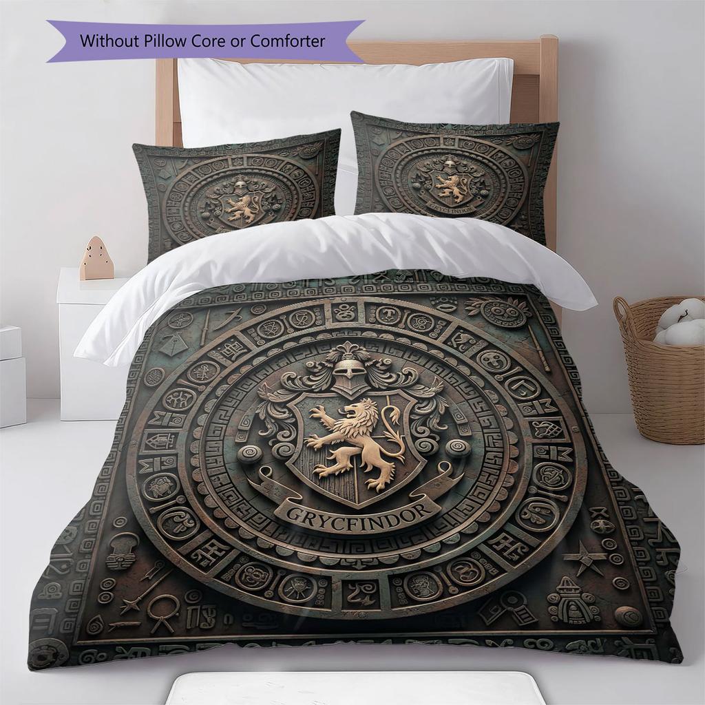 Gryffindor Pattern Bedding Quilt Set Quilt Cover Pillowcase Home Decoration Birthday Gift (1 * duvet cover + 2 * pillowcase, without core)