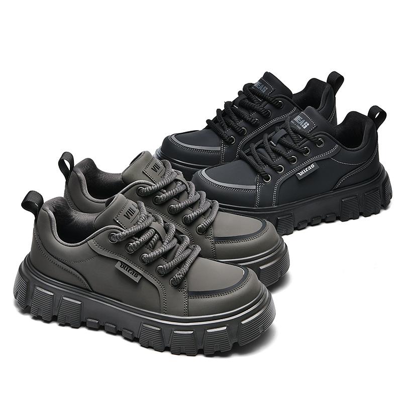 Spring New Men's Shoes Korean Style Fashion Niche Casual Men's Shoes Leather Low Top Thick Sole Comfortable Shoes