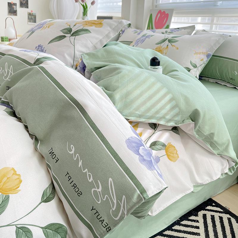 Fresh Literary Style Glutinous Cotton Bedding Set - Four-Piece Set for Dormitory or Home