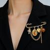 Fashion Retro Inlay Zircon Cross Virgin Mary Portrait Heart Pendant Tassel Chain Brooch for Women Suit Pin Decoration Jewelry