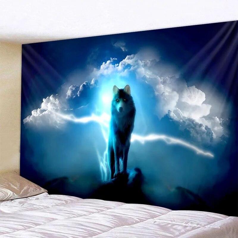 Tapeçaria de parede de lobo fantasia decoração de quarto de animal mandala psicodélica boêmia decoração de parede de dormitório doméstico
