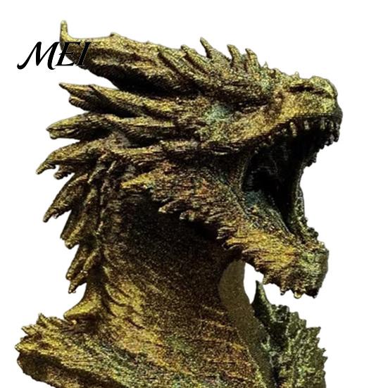 Matte Silver Dragon Figure Head Figurine, 3D Printed Fantasy Statue, Mythical Patina Finish Ornament Animal Sculpture for Home Office Desk Decor, Gift