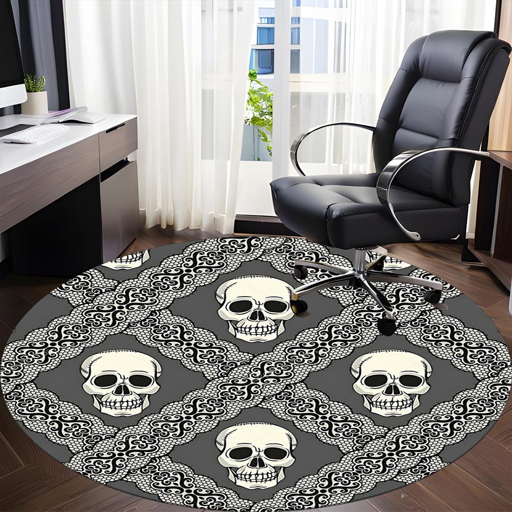 1pc Skull Lace Office Round Area Rug, Indoor Mat Suitable For Office, Under Office Chairs Bedroom Living Room Home Decor, Room Deco