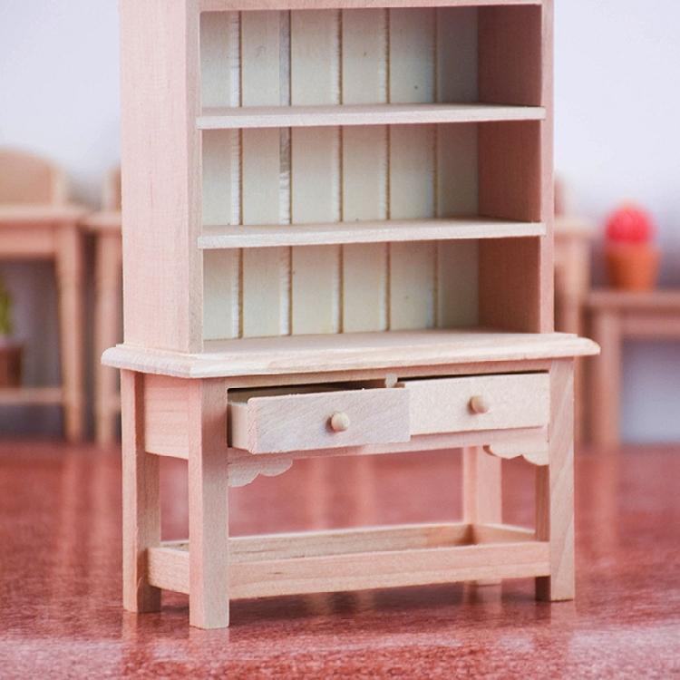 Realistic Bookcase 1/12 Doll House Furniture Unpainted Storage Shelf Model For Kids Pretend Play Scene Display Decoration