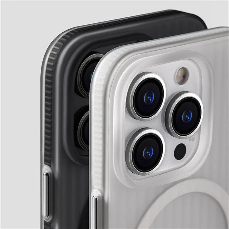 Geometrische Streifen Kabelloses Laden Magsafe-Hülle für iPhone 13 14pro 16 15Pro 14pro max Scrub Anti-Fall-Stoßfänger iPhone 16-Abdeckung