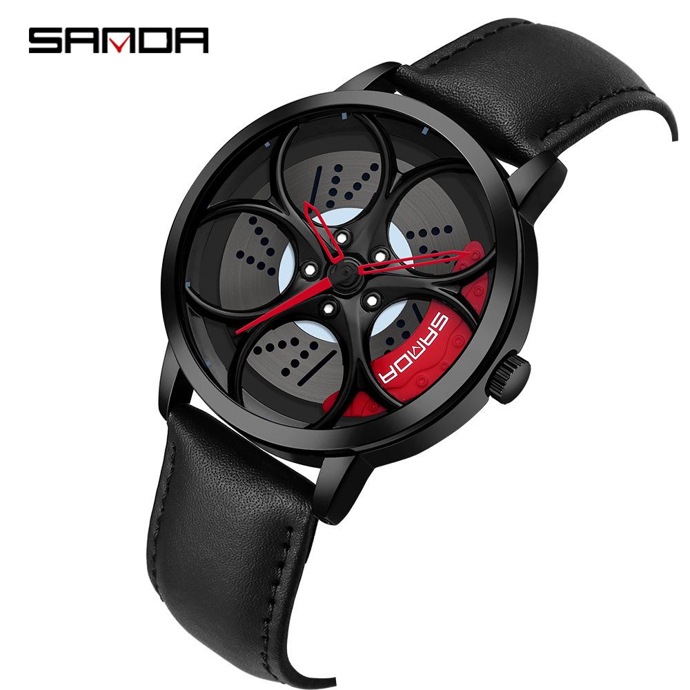Sanda Men's 1061 Waterproof Leather Strap Watch with Trendy Hollow Dial