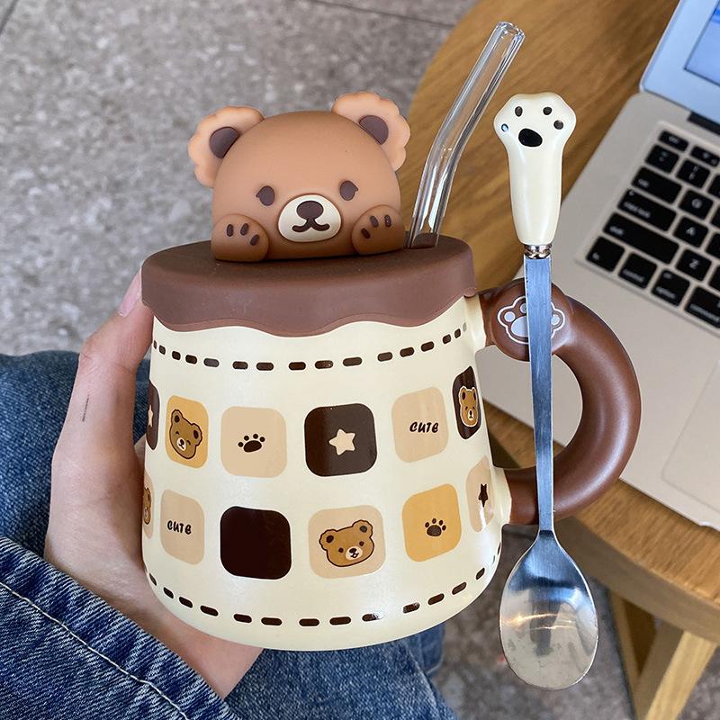 Ceramic Cup Souvenir Mug with Lid Spoon Creative Cute High Value Couple Coffee Water Cup