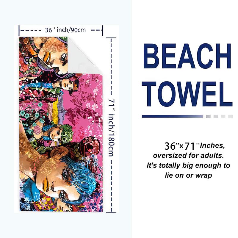 Jjba Print Beach Towel, Large Soft Quick Dry Towel for Beach Camping Swimming