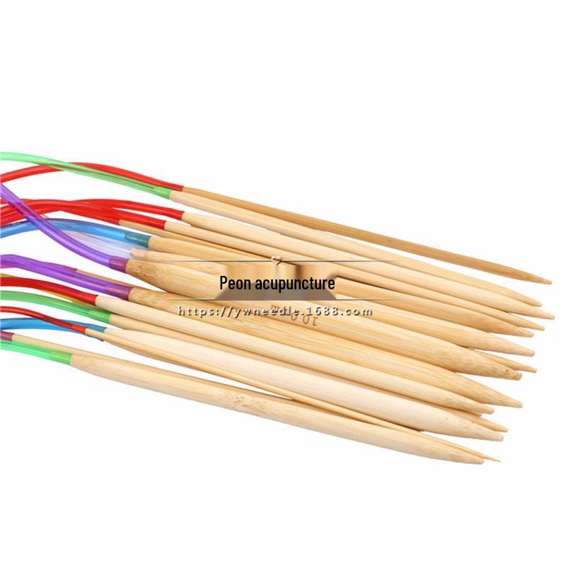 80CM Colored Bamboo Double-Pointed Circular Knitting Needles Set, 18 Models, Bleached.