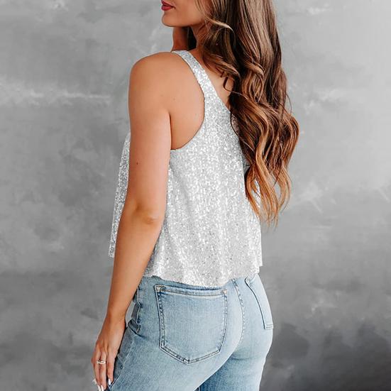 Party Tops Women Sleeveless Sling Sequin Tops Loose Fit Soft Stretchy Sparkling Shimmering Vest Party Clothing