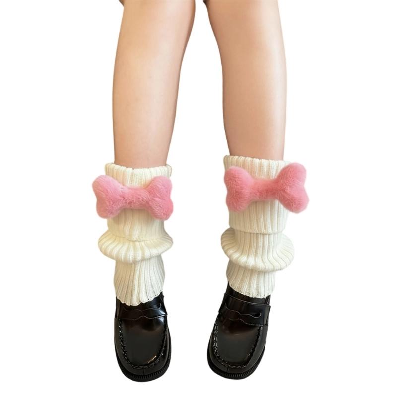 Stacked Crew Socks Japanese Lovely Design Nonslip Ribbed Leg Warmers For School Uniforms And Fashion