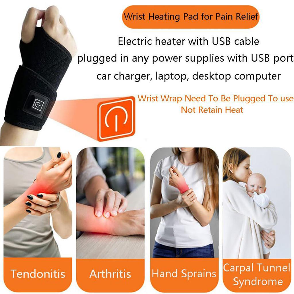 Hand & Wrist Heated Brace, Wrist Warmer Electric Heated Wrap, Heating Pad For Carpal Tunnel Syndrome, Arthritis, Tendonitis, Joint Pain Soreness
