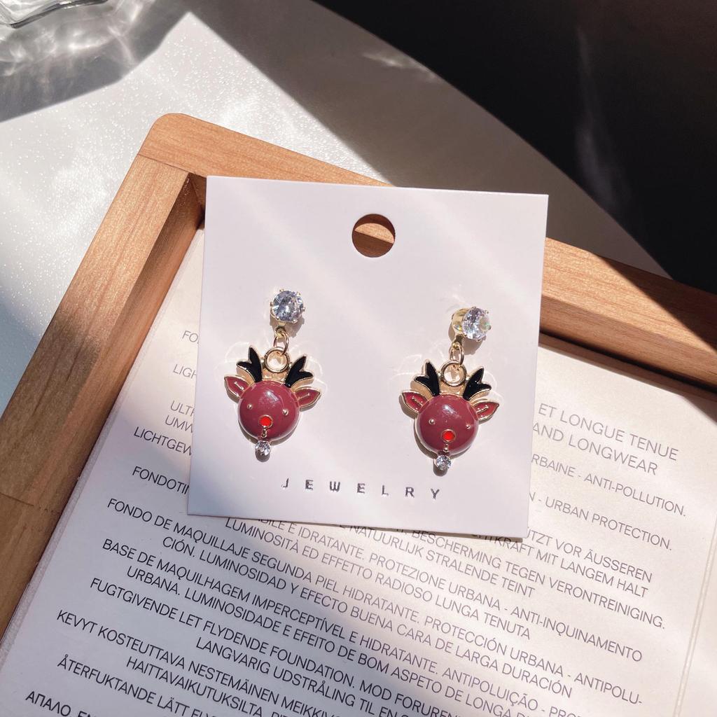 Cartoon Santa & Rentier Ohrstecker | Niedliche Weihnachts-Ohrringe aus S925 Silber für Mädchen