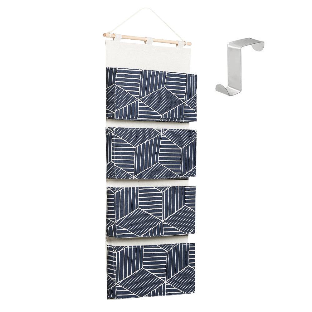 

New Cotton Linen Blend Hanging Bag Wall Mounted 4 Layers Sundries Organizer Multi-layer Moistureproof Sundries Pocket Home Decor синій