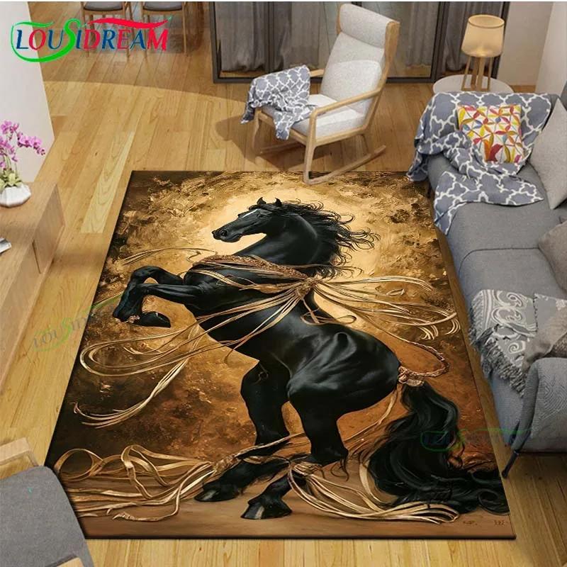3D Fashion Exquisite Painting Horse Printed Carpet Living Room Anti-Skid Area Rug Kids Bedroom Mats Yoga Mat Large Carpet Decor