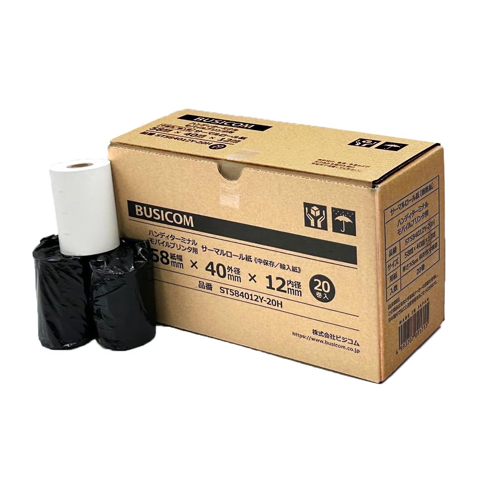 

Genuine Busicom Imported Thermal Cash Register Paper 58mm Wide x 40mm Diameter x 12mm Inner 20 with Medium Compatible with Mobile Printers and Payment белый