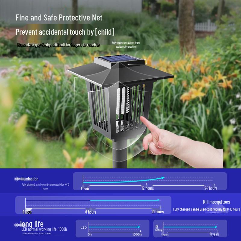 Outdoor Solar Mosquito Killer Lamp - Waterproof Electric Shock Repellent for Garden, Courtyard, and Lawn