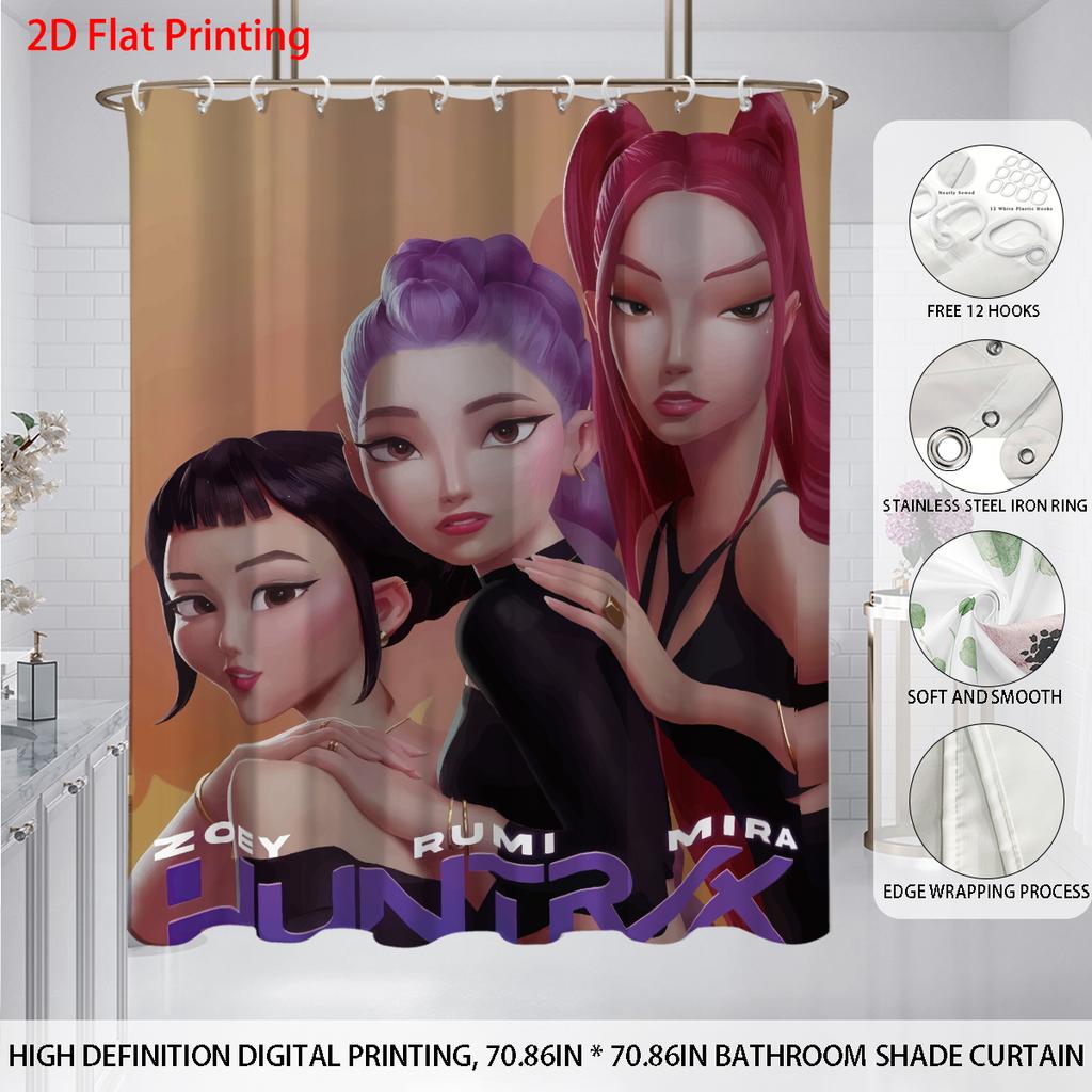 1pc Kpop Girl Group Stage Print Shower Bathe Partition Privacy Hanging Curtain with 12 Hooks Multiple Sizes Easy Installation