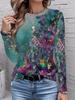 2026 New Women's Fashionable Long-Sleeved T-Shirt with Retro Floral Pattern, Perfect for Everyday Wear and Stylish Outfits